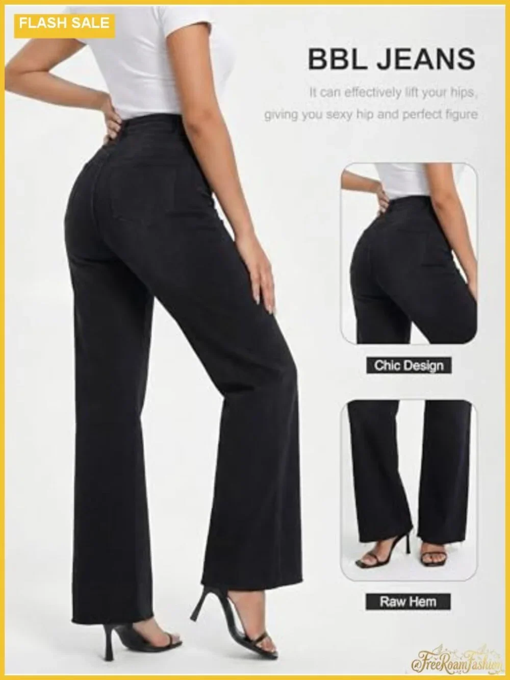 Women's High Waisted Wide Leg Stretchy Jeans Frayed Hem Denim Pants